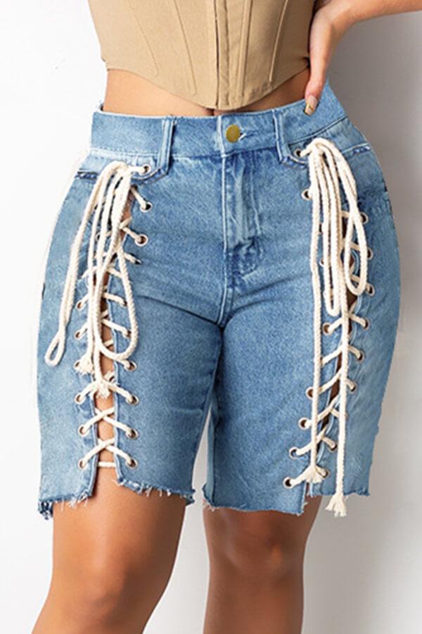 Street Cross Straps Plus Size Denim Shorts