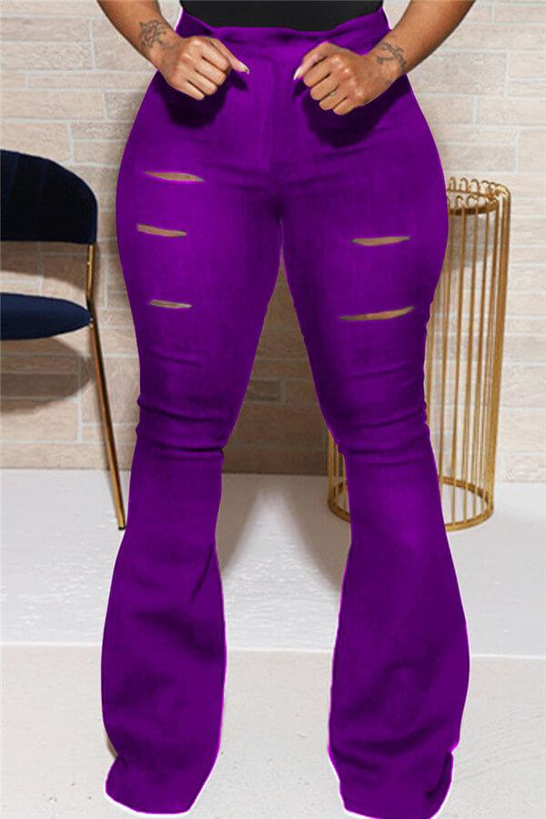 Street Solid Color Slim Flared Trousers