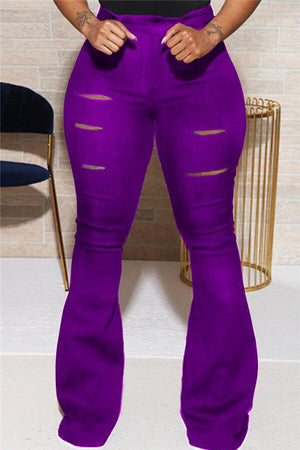 Street Solid Color Slim Flared Trousers