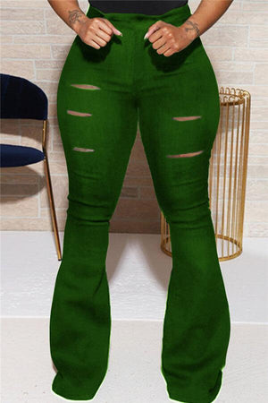Street Solid Color Slim Flared Trousers