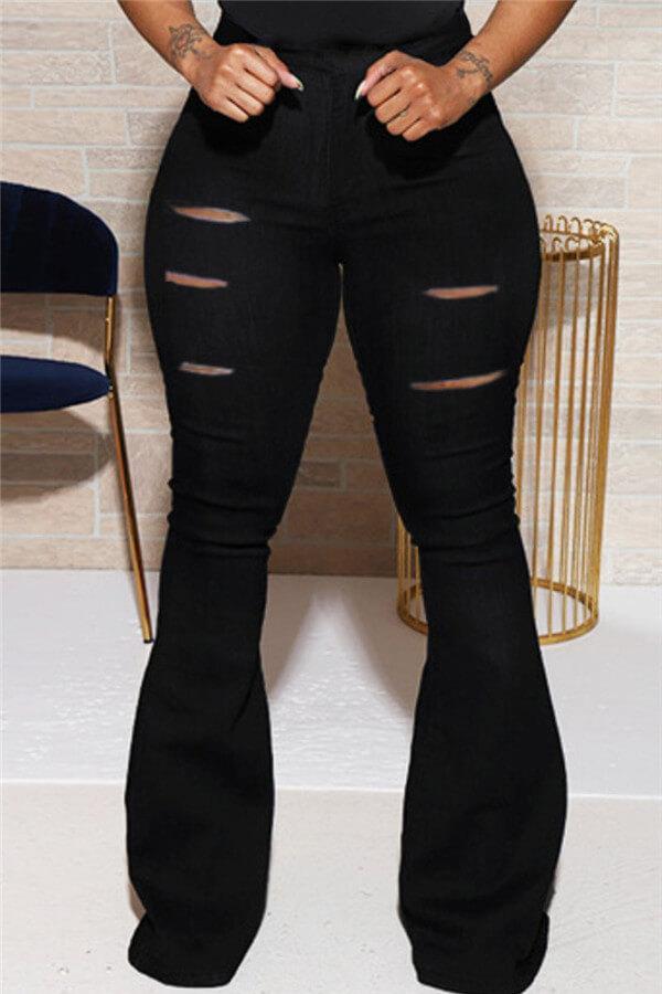 Street Solid Color Slim Flared Trousers