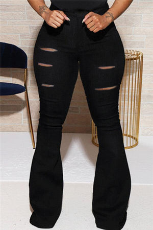 Street Solid Color Slim Flared Trousers