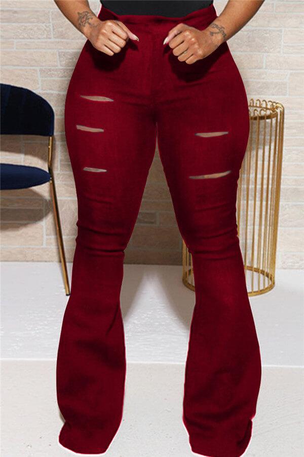 Street Solid Color Slim Flared Trousers